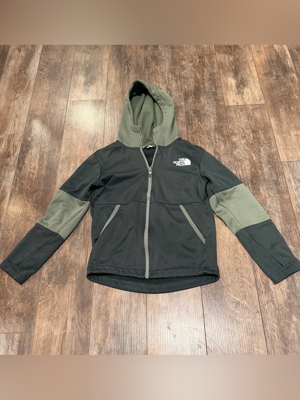 The North Face Black and Olive Green Hooded Zip-Up Jacket - Kids